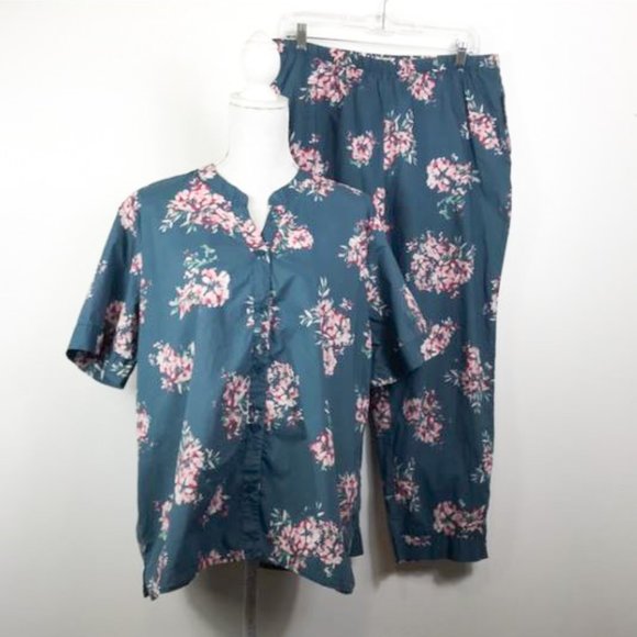 Garnet Hill Other - Garnet Hill Pajama Set Organic Cotton Cropped Pants Top XL